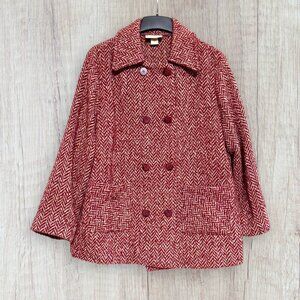 Boyne Valley Weavers Red Herringbone Wool Blend Double Breasted Coat Women’s 1X